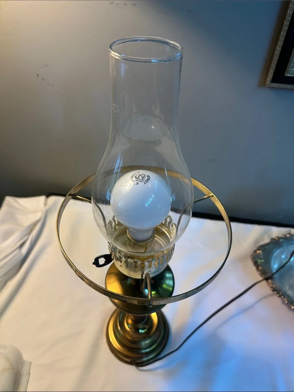 Vintage Table Lamp with White Ruffled Glass Shade